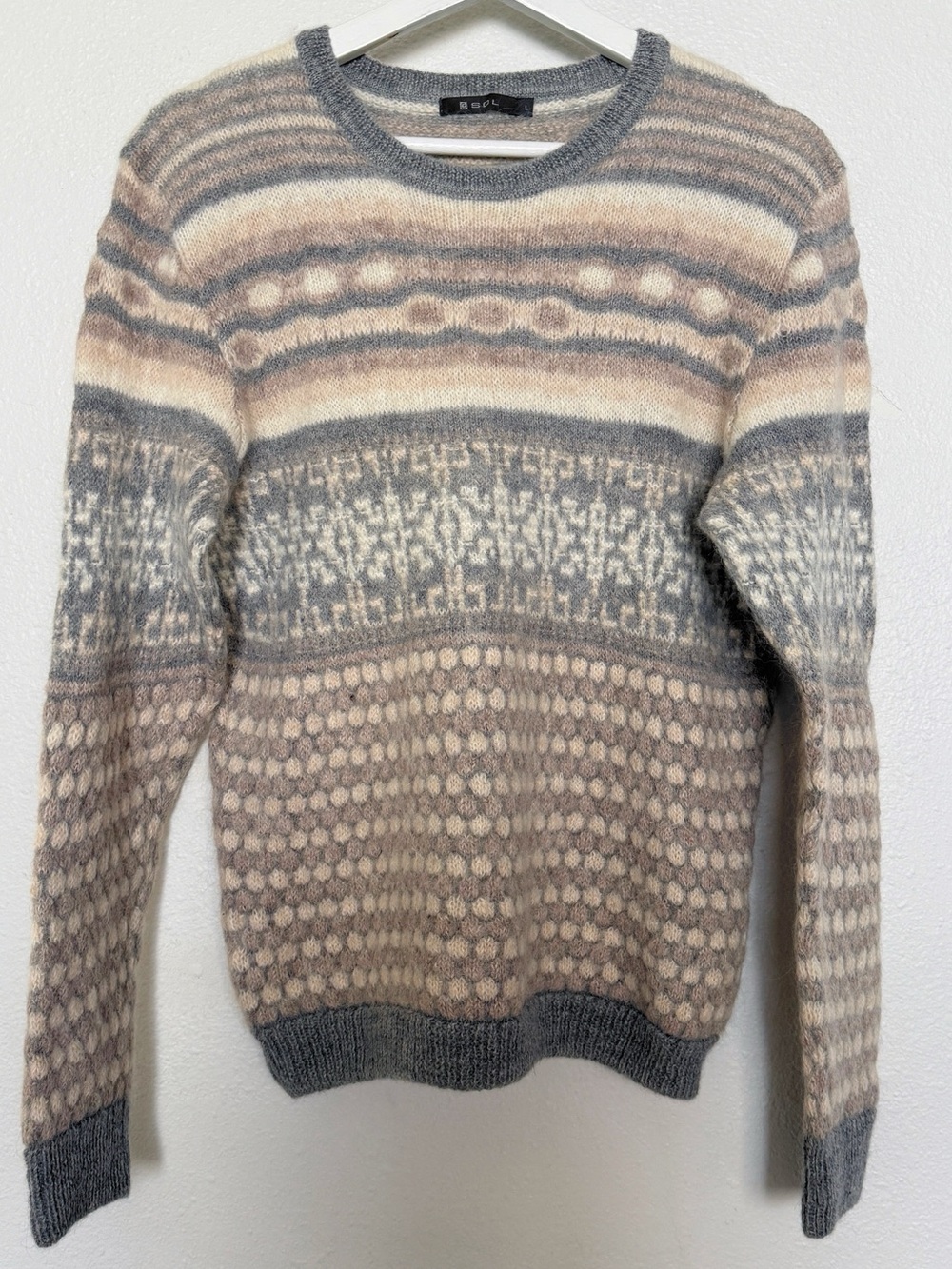 Suri Alpaca Fair Isle Fuzzy Knit Sweater SOL Alpaca Peru Crewneck L